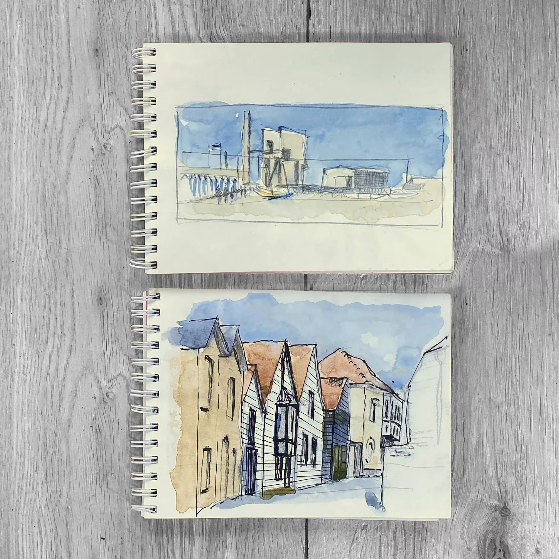 Blick auf Betonfabrik, Straßenflucht in Whitstable